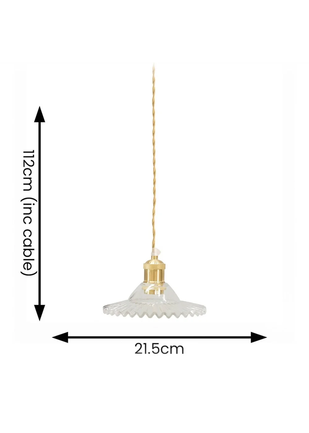 ValueLights Lucrezia Brushed Gold Pendant Light Clear Frilled Glass Shade (112cm x 21.5cm x 21.5cm) - One Size Image 6