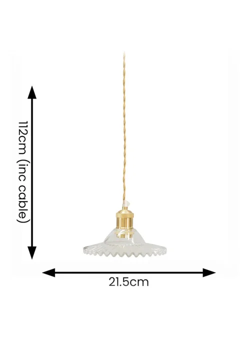 ValueLights Lucrezia Brushed Gold Pendant Light Clear Frilled Glass Shade (112cm x 21.5cm x 21.5cm) - One Size Image 6