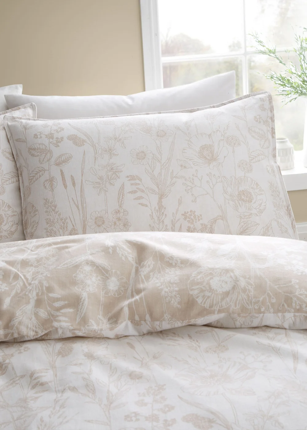 Bianca Fine Linens Brushed Cotton Floral Toile Reversible Duvet Cover Set Natural - Single Image 3