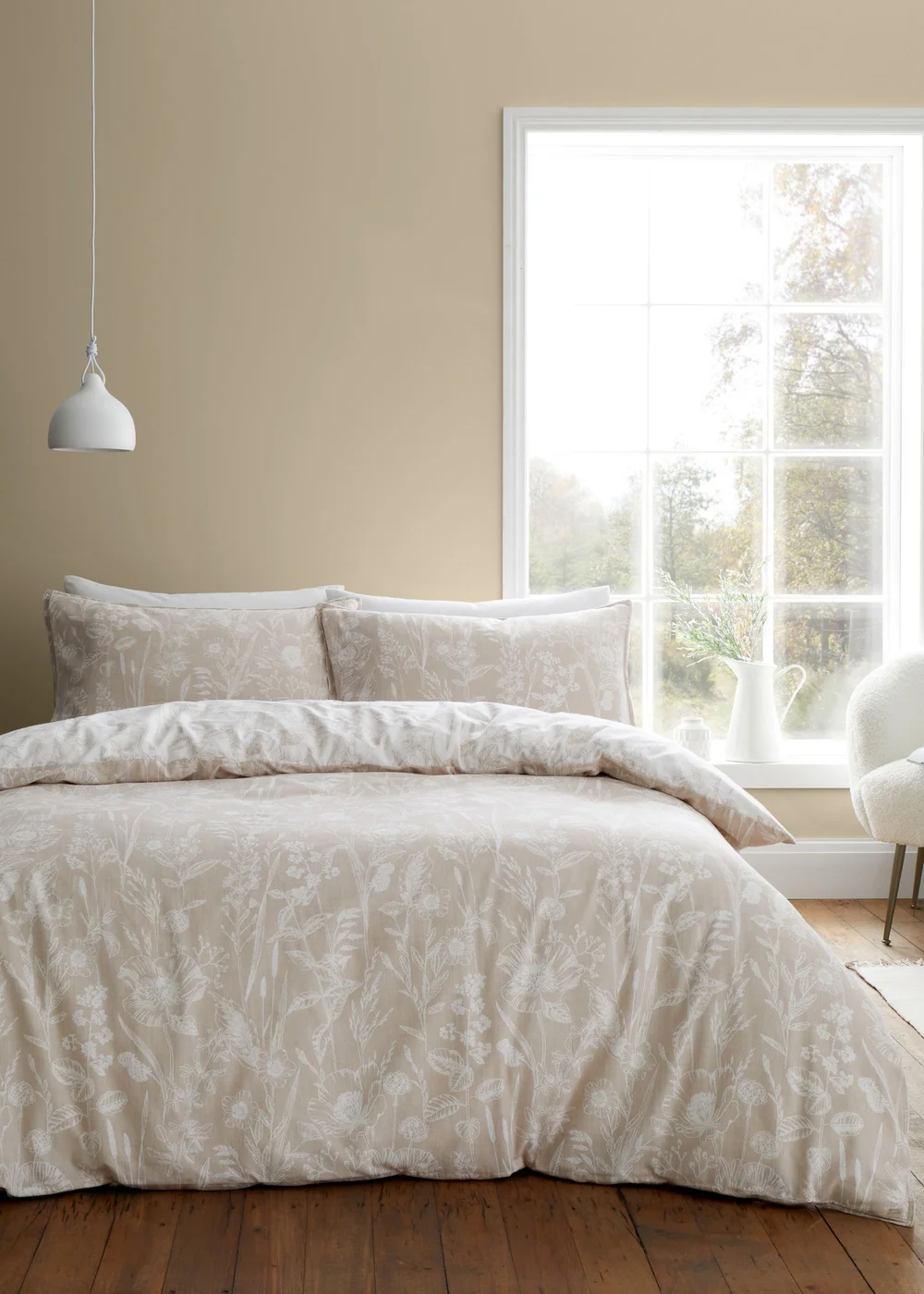 Bianca Fine Linens Brushed Cotton Floral Toile Reversible Duvet Cover Set Natural - Single Image 2