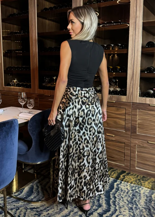 AX Paris Multi Leopard Print 2 In 1 Double Frill Split Midi Dress - 8 Image 2