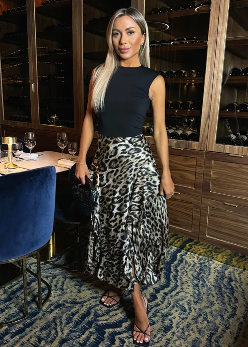 AX Paris Multi Leopard Print 2 In 1 Double Frill Split Midi Dress - 8 Image 1