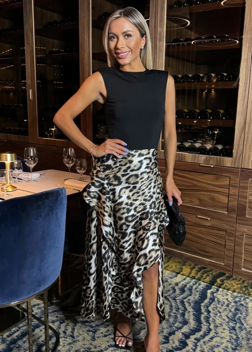 AX Paris Multi Leopard Print 2 In 1 Double Frill Split Midi Dress - 8 Image 4