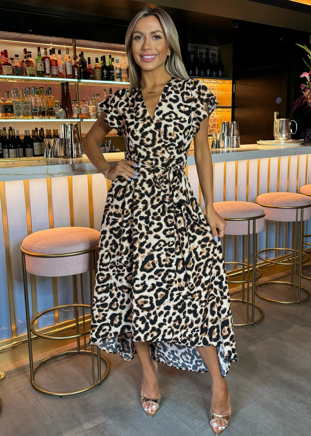 leopard wrap midi dress boohoo Women's Plus Woven Leopard Wrap Midi Dress | Size: 22