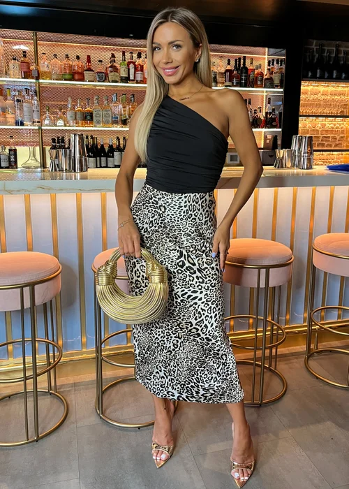 AX Paris Multi Leopard Print Satin Midi Length Skirt - Size 8 Image 1