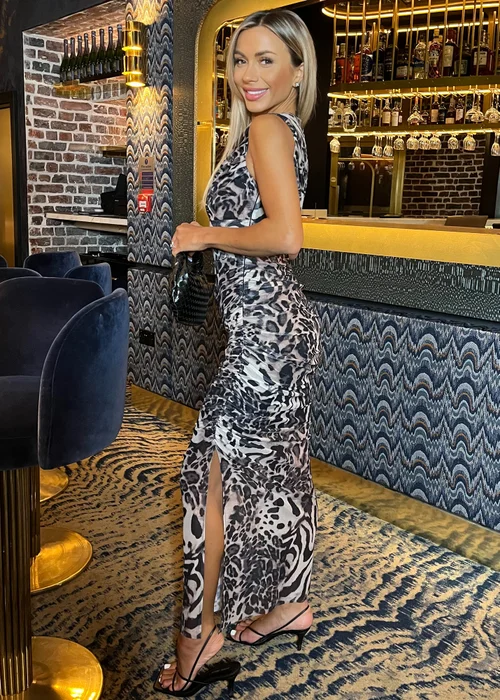 AX Paris Multi Leopard Print Mesh Sleeveless Ruched Side Split Midi Dress - 8 Image 2