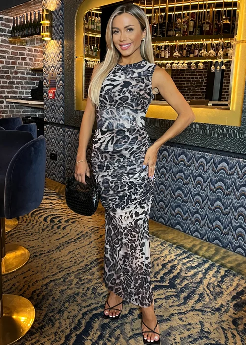 AX Paris Multi Leopard Print Mesh Sleeveless Ruched Side Split Midi Dress - 8 Image 3