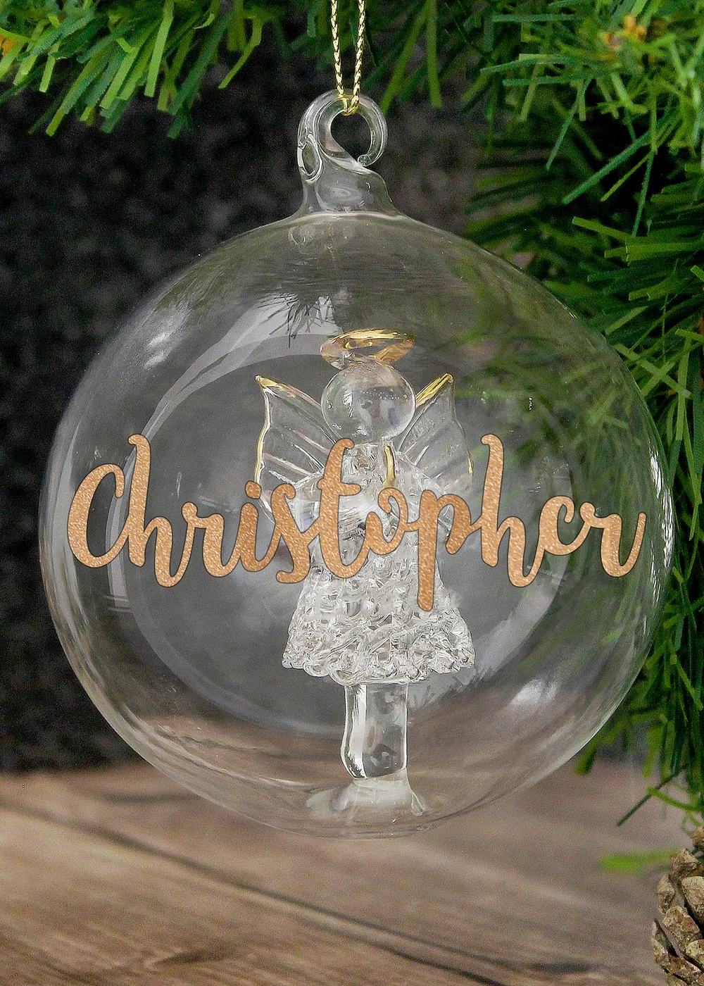 Personalised Memento Company Clear Gold Glitter Name Only Angel Glass Bauble - One Size Image 2