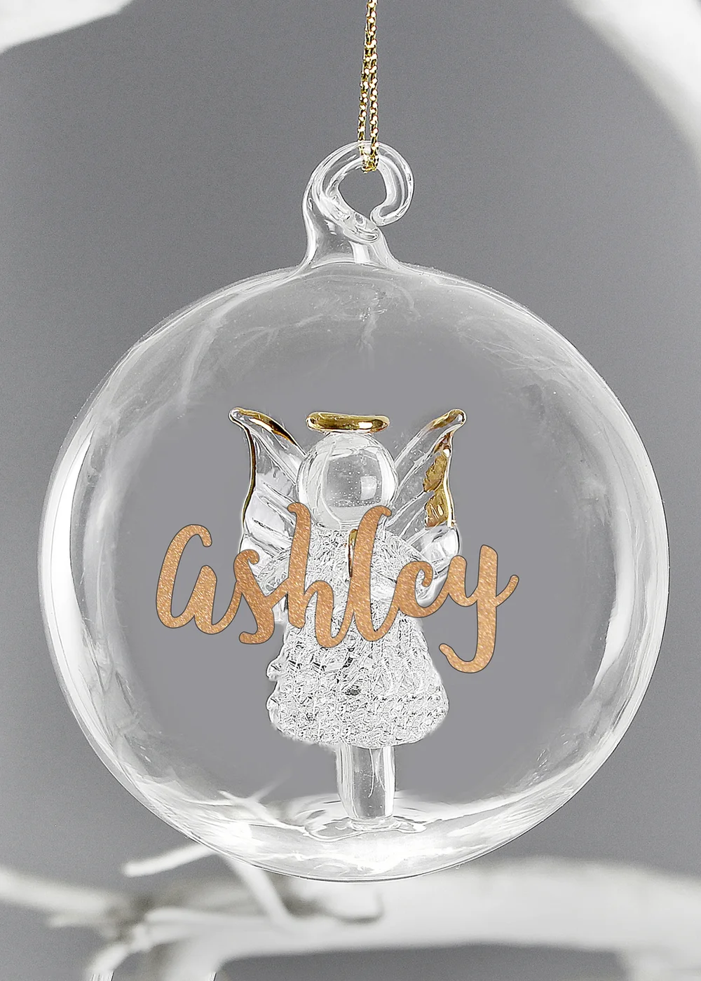 Personalised Memento Company Clear Gold Glitter Name Only Angel Glass Bauble - One Size Image 3