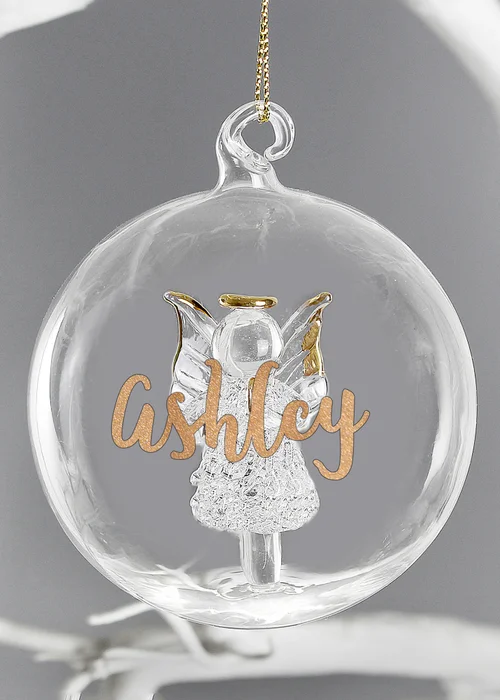 Personalised Memento Company Clear Gold Glitter Name Only Angel Glass Bauble - One Size Image 3