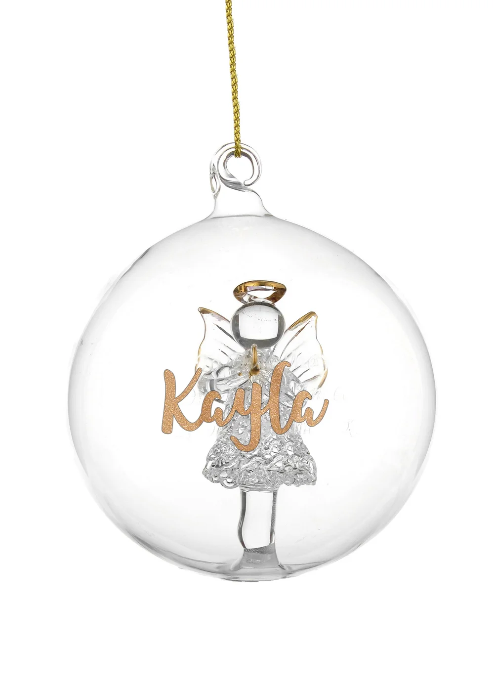 Personalised Memento Company Clear Gold Glitter Name Only Angel Glass Bauble - One Size Image 1