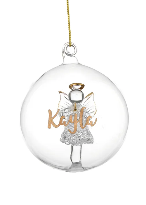 Personalised Memento Company Clear Gold Glitter Name Only Angel Glass Bauble - One Size Image 1