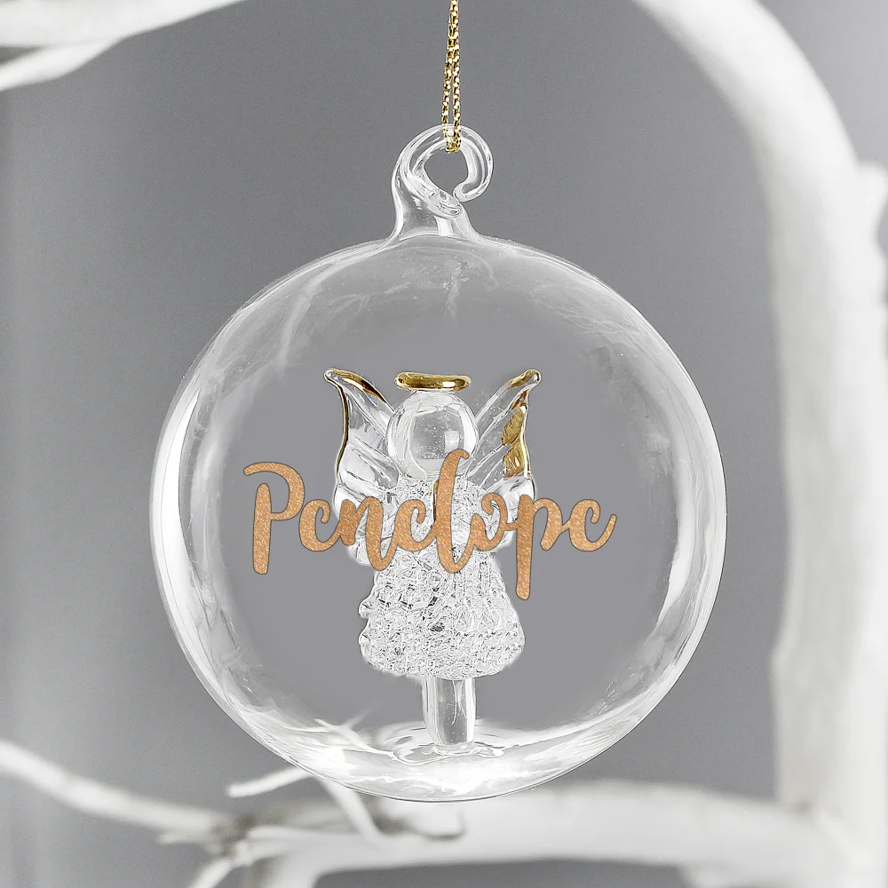 Personalised Memento Company Clear Gold Glitter Name Only Angel Glass Bauble - One Size Image 4