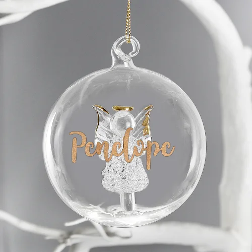 Personalised Memento Company Clear Gold Glitter Name Only Angel Glass Bauble - One Size Image 4