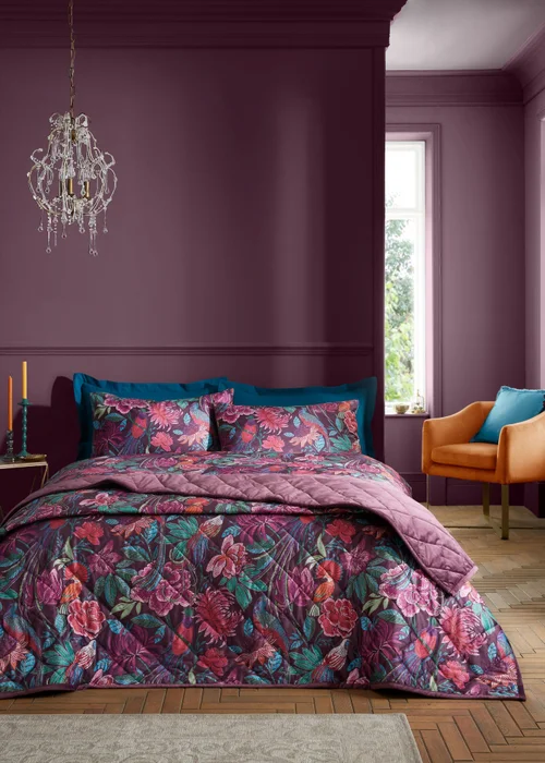 Bridgerton By Catherine Lansfield Kate Floral Soft Velvet Quilted Bedspread (220x230cm) - One Size Image 1
