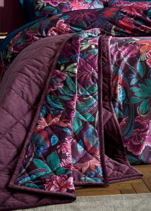 Bridgerton By Catherine Lansfield Kate Floral Soft Velvet Quilted Bedspread (220x230cm) - One Size Image 2