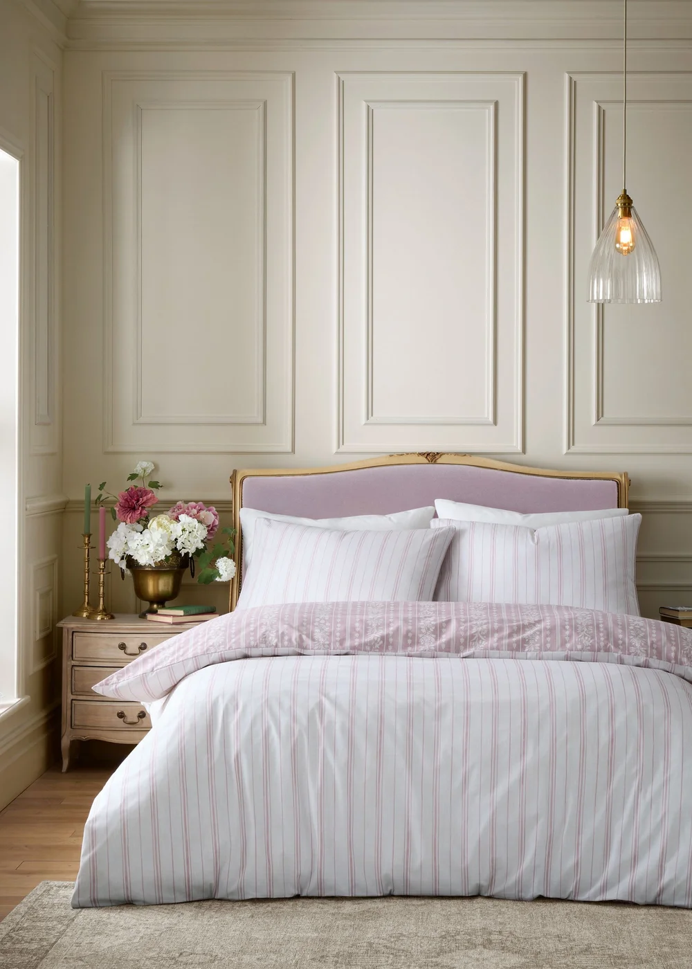Bridgerton By Catherine Lansfield Regency Stripe Reversible Duvet Cover Set - Single Image 2