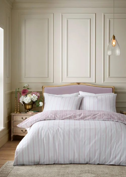 Bridgerton By Catherine Lansfield Regency Stripe Reversible Duvet Cover Set - Single Image 2