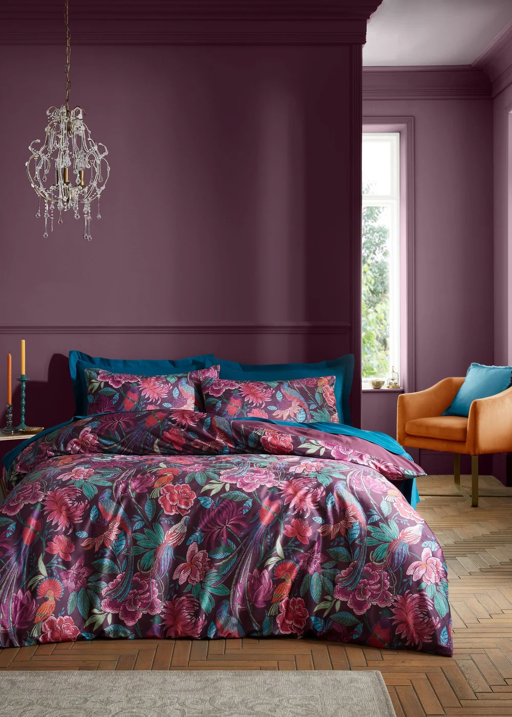 Bridgerton By Catherine Lansfield Kate Floral Soft Velvet Duvet Cover Set - Single Image 1