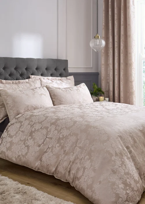 Catherine Lansfield Champagne Damask Jacquard Duvet Cover Set - Single Image 2