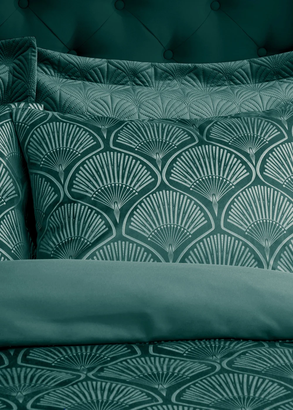 Catherine Lansfield Art Deco Pearl Duvet Cover Set Teal Green - Double Image 2