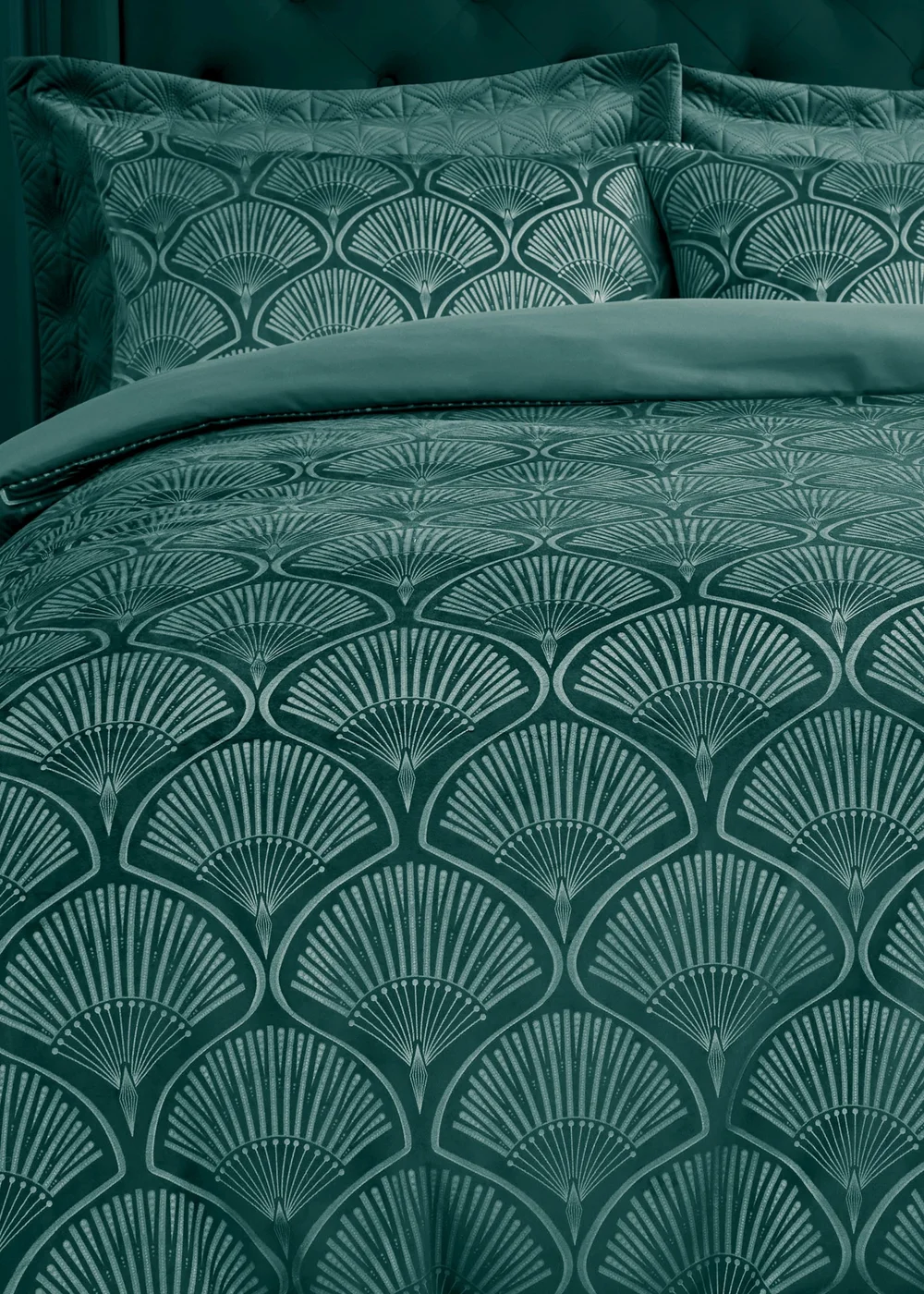 Catherine Lansfield Art Deco Pearl Duvet Cover Set Teal Green - Double Image 3