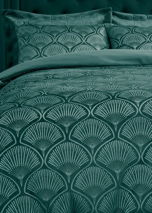 Catherine Lansfield Art Deco Pearl Duvet Cover Set Teal Green - Double Image 3