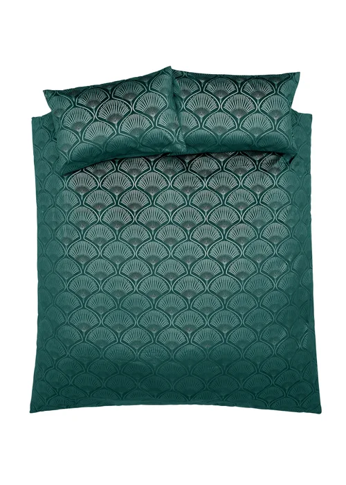 Catherine Lansfield Art Deco Pearl Duvet Cover Set Teal Green - Double Image 5