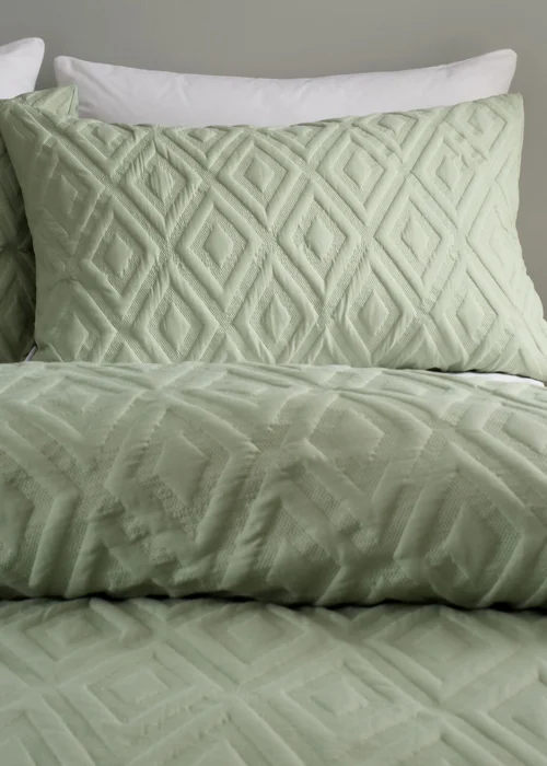 Catherine Lansfield Jacob Geo Soft Touch Duvet Cover Set Sage Green - Single Image 2