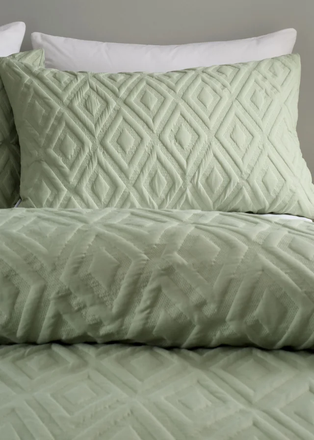 Catherine Lansfield Jacob Geo Soft Touch Duvet Cover Set Sage Green