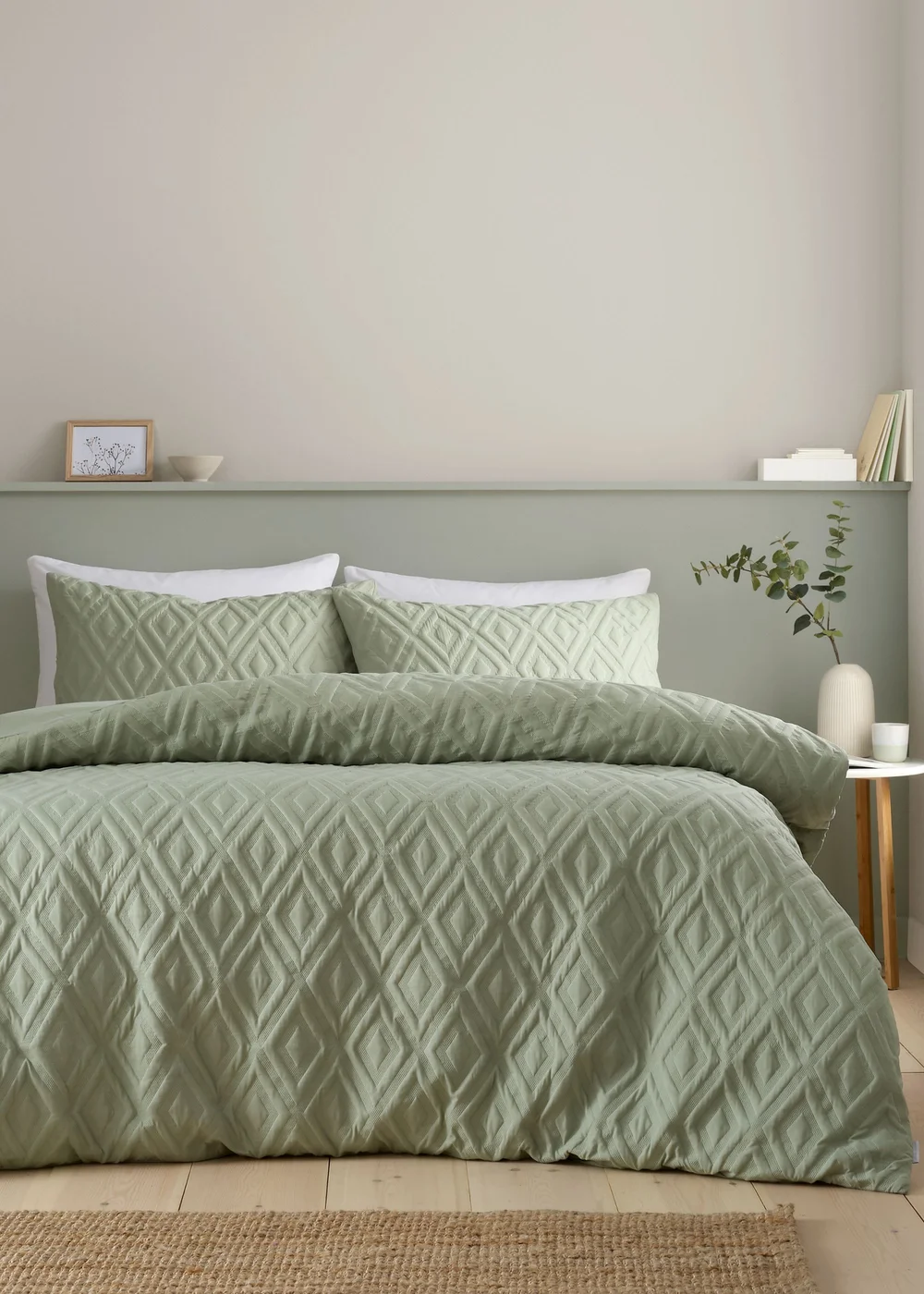 Catherine Lansfield Jacob Geo Soft Touch Duvet Cover Set Sage Green - Single Image 1
