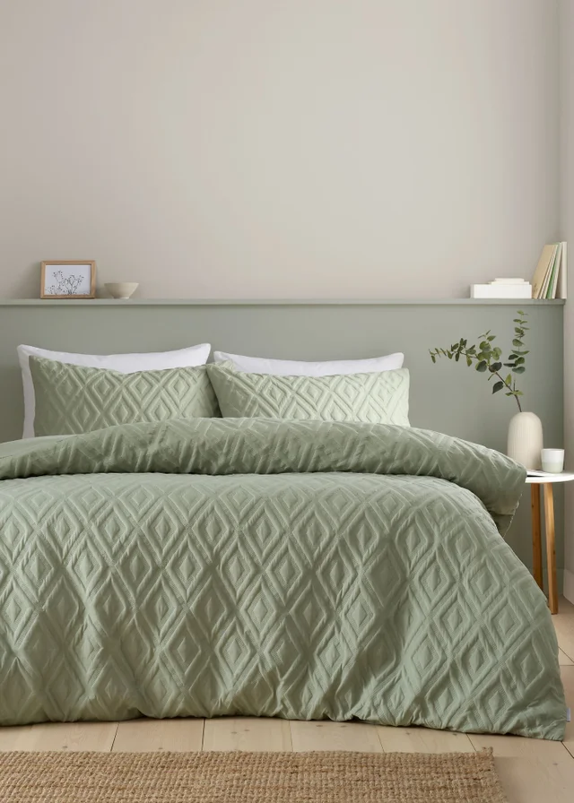 Catherine Lansfield Jacob Geo Soft Touch Duvet Cover Set Sage Green