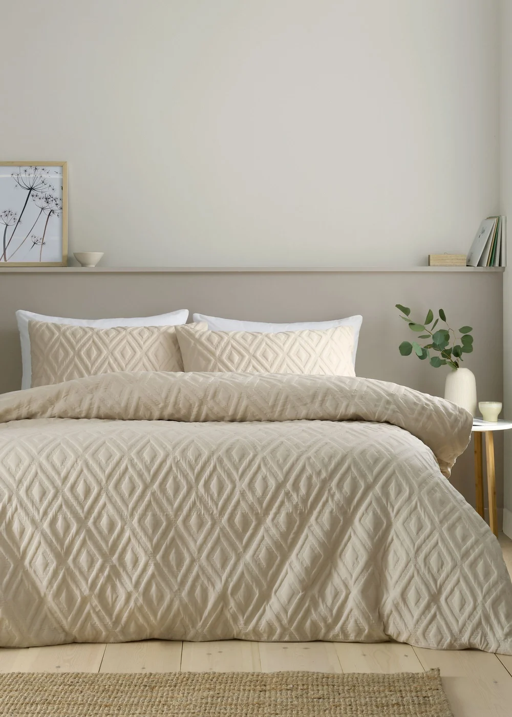 Catherine Lansfield Jacob Geo Soft Touch Duvet Cover Set Natural - Single Image 1