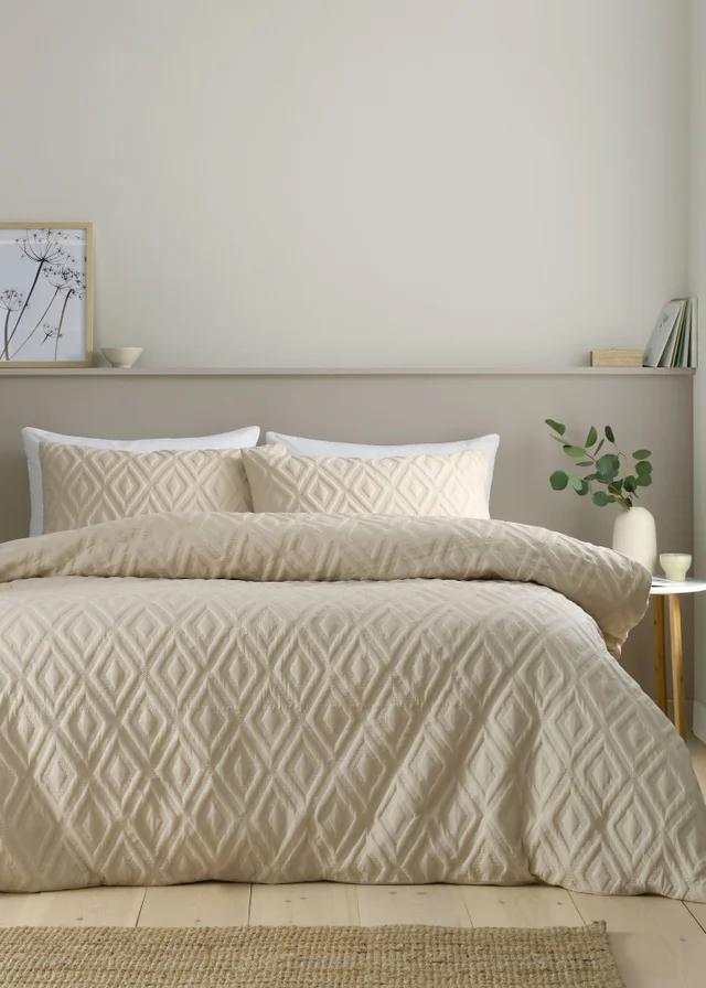 Catherine Lansfield Jacob Geo Soft Touch Duvet Cover Set Natural