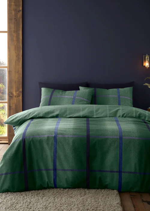 Catherine Lansfield Brushed Melrose Tweed Cotton Reversible Duvet Cover Set - Single Image 1