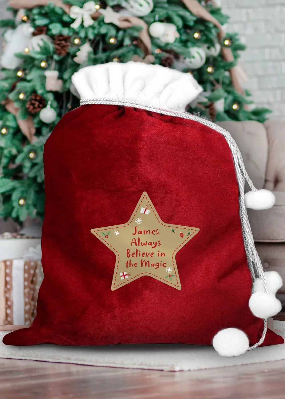 Personalised Memento Company Red Free Text Star Luxury Pom Pom Sack - One Size Image 3