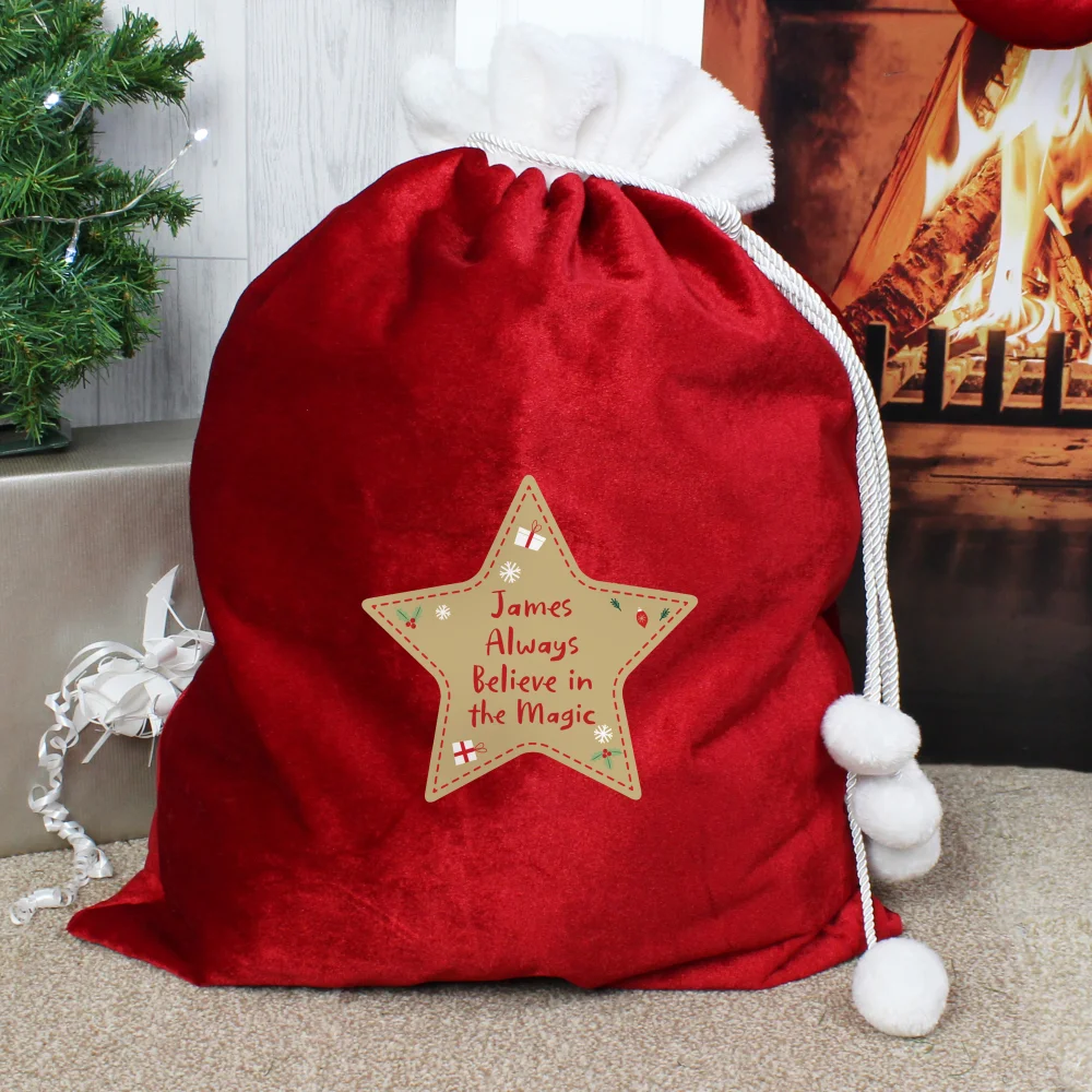 Personalised Memento Company Red Free Text Star Luxury Pom Pom Sack - One Size Image 4
