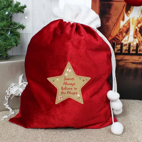 Personalised Memento Company Red Free Text Star Luxury Pom Pom Sack - One Size Image 4