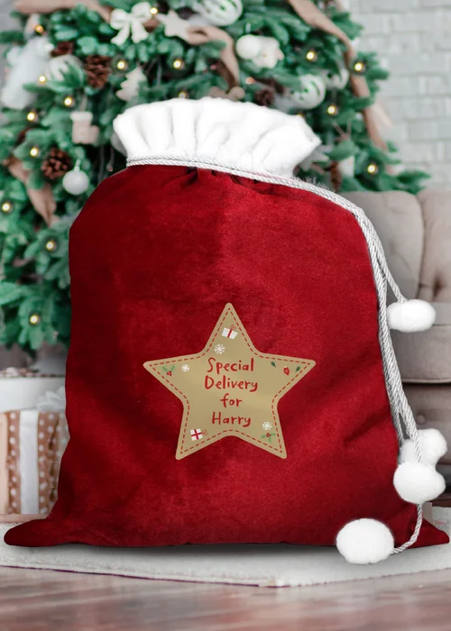 Personalised Memento Company Red Free Text Star Luxury Pom Pom Sack - One Size Image 2