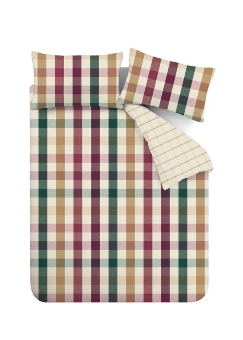 Catherine Lansfield Autumn Check Reversible Duvet Cover Set Natural Plum - Single Image 5