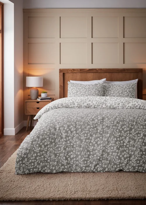 Catherine Lansfield Brushed Grace Floral Cotton Reversible Duvet Cover Set - Single Image 1
