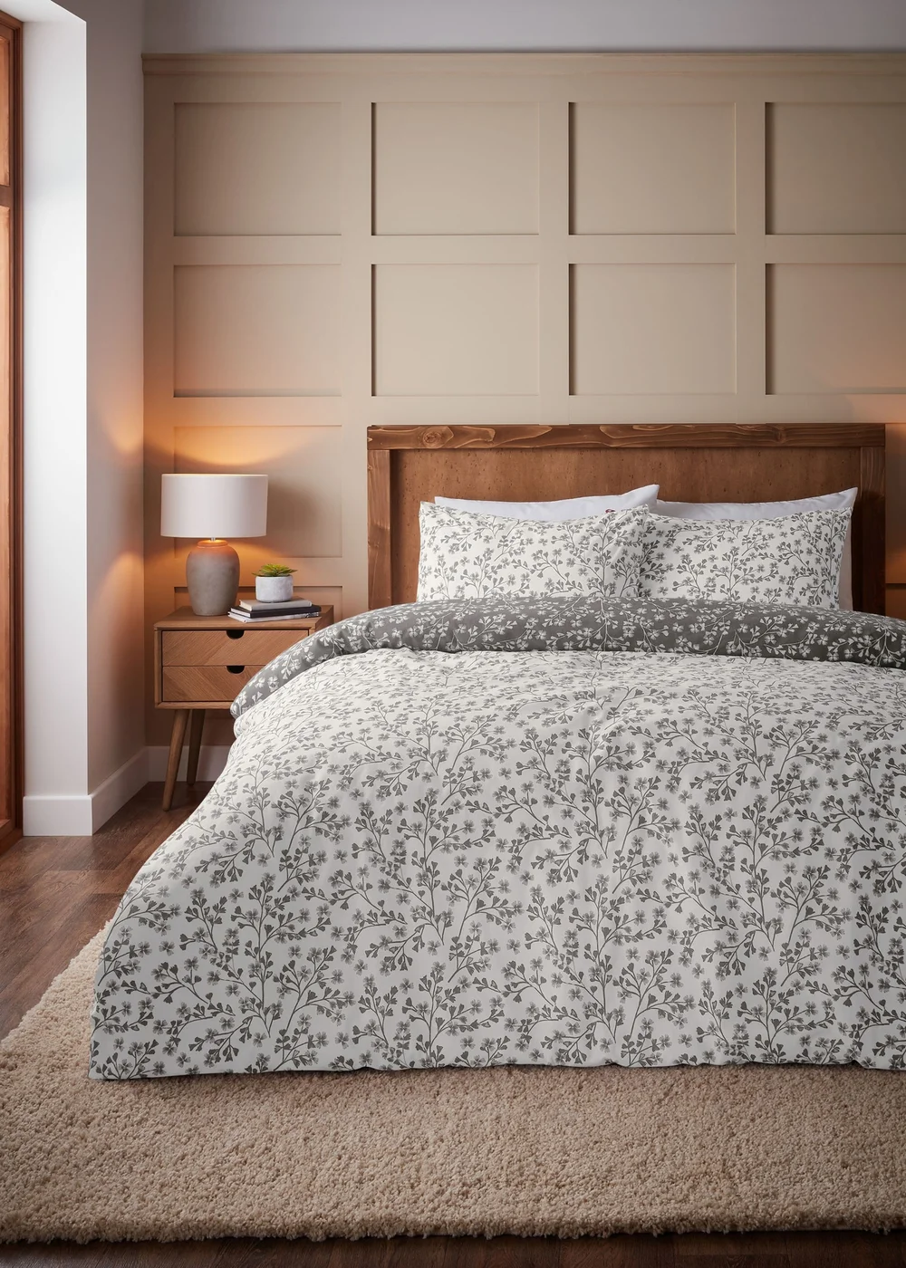Catherine Lansfield Brushed Grace Floral Cotton Reversible Duvet Cover Set - Single Image 2