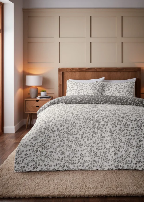 Catherine Lansfield Brushed Grace Floral Cotton Reversible Duvet Cover Set - Single Image 2