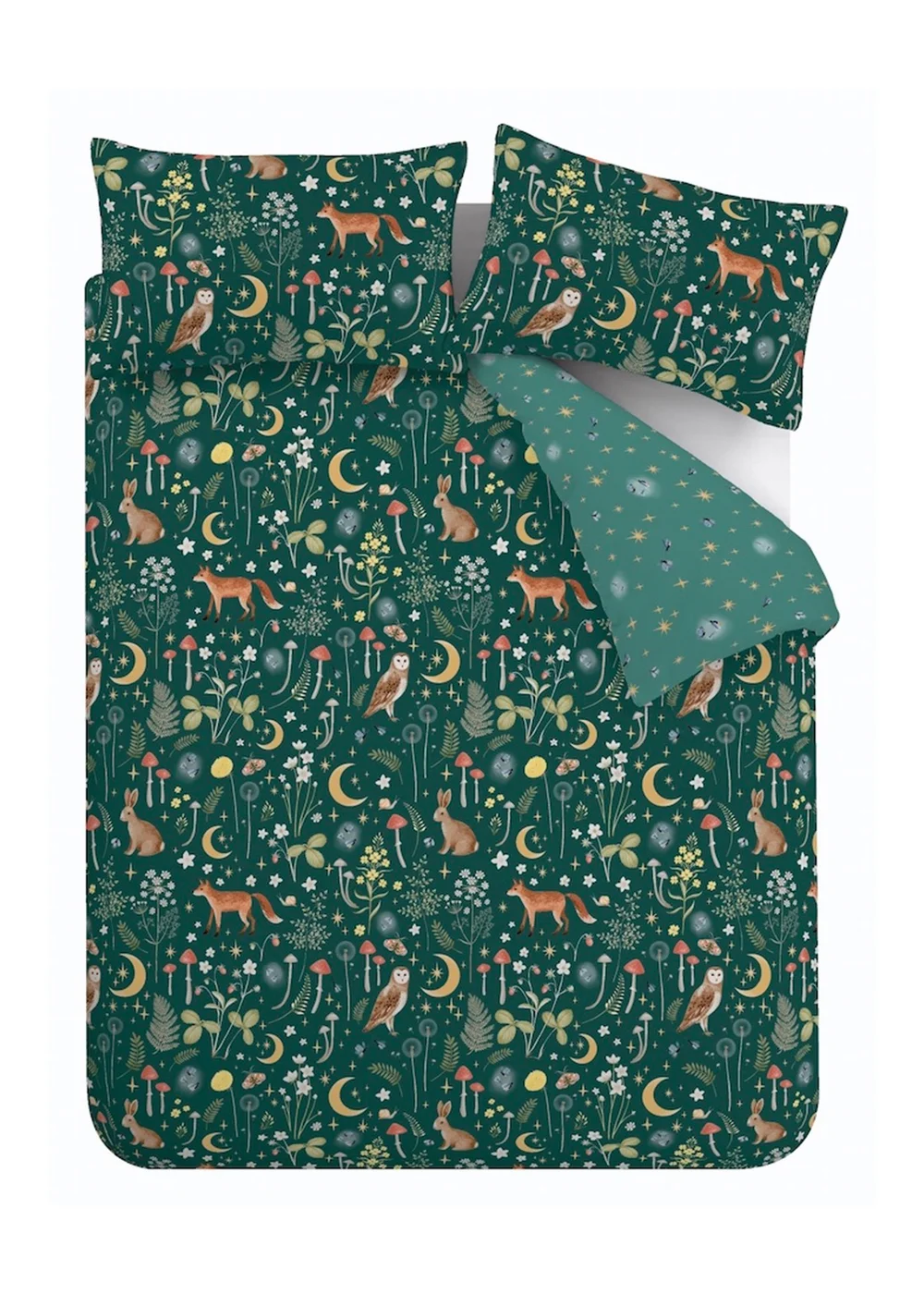 Catherine Lansfield Enchanted Twilight Animals Reversible Duvet Cover Set Forest Green - Single Image 5
