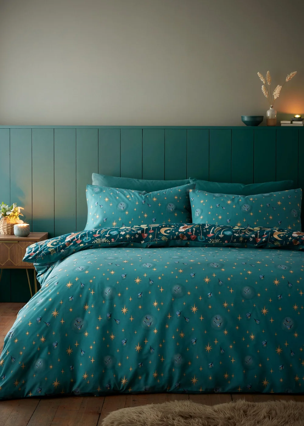 Catherine Lansfield Enchanted Twilight Animals Reversible Duvet Cover Set Forest Green - Single Image 2