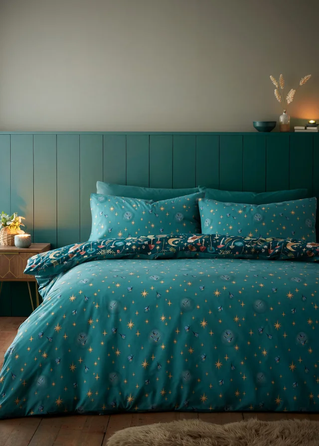 Catherine Lansfield Enchanted Twilight Animals Reversible Duvet Cover Set Forest Green
