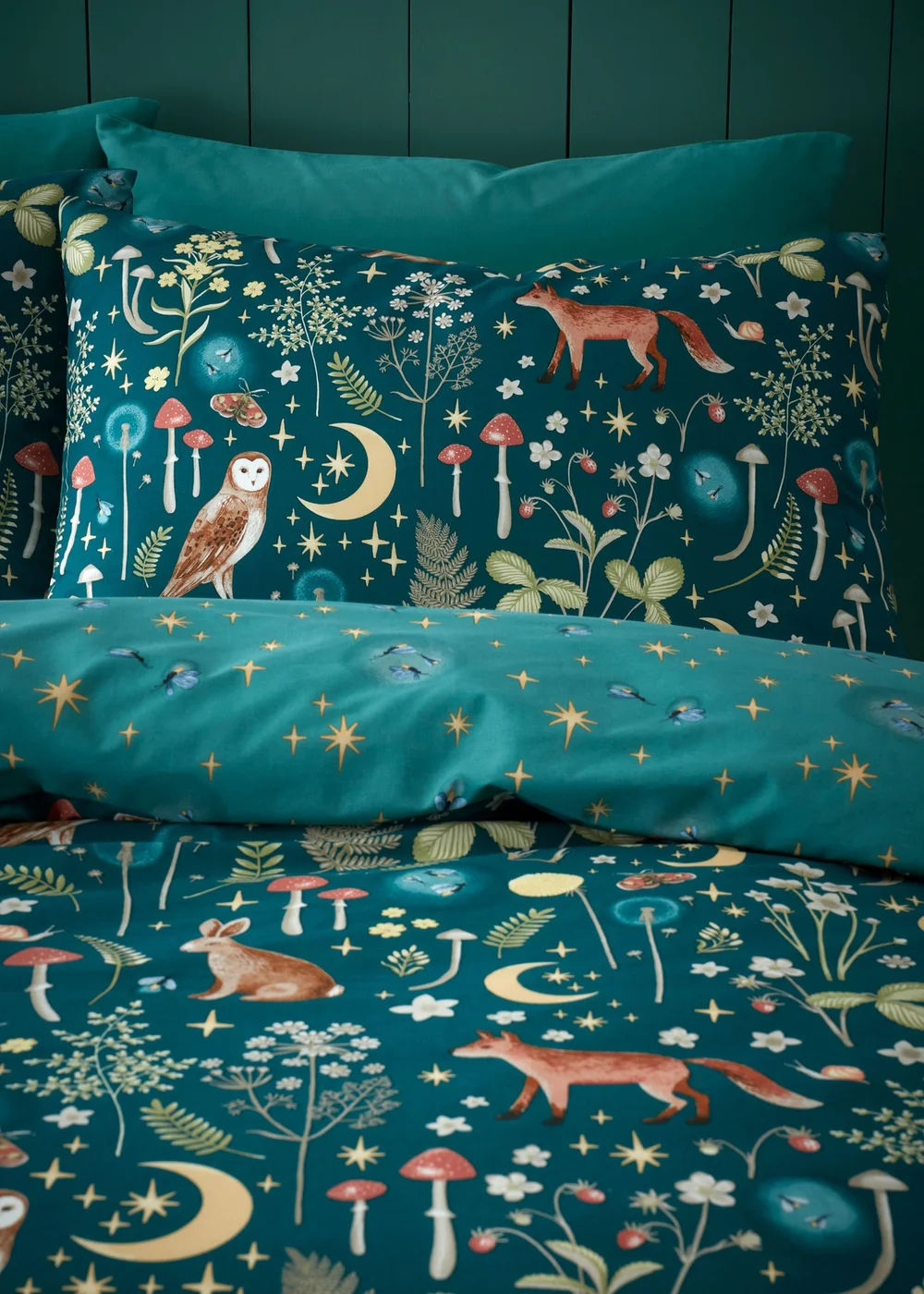 Catherine Lansfield Enchanted Twilight Animals Reversible Duvet Cover Set Forest Green - Single Image 3