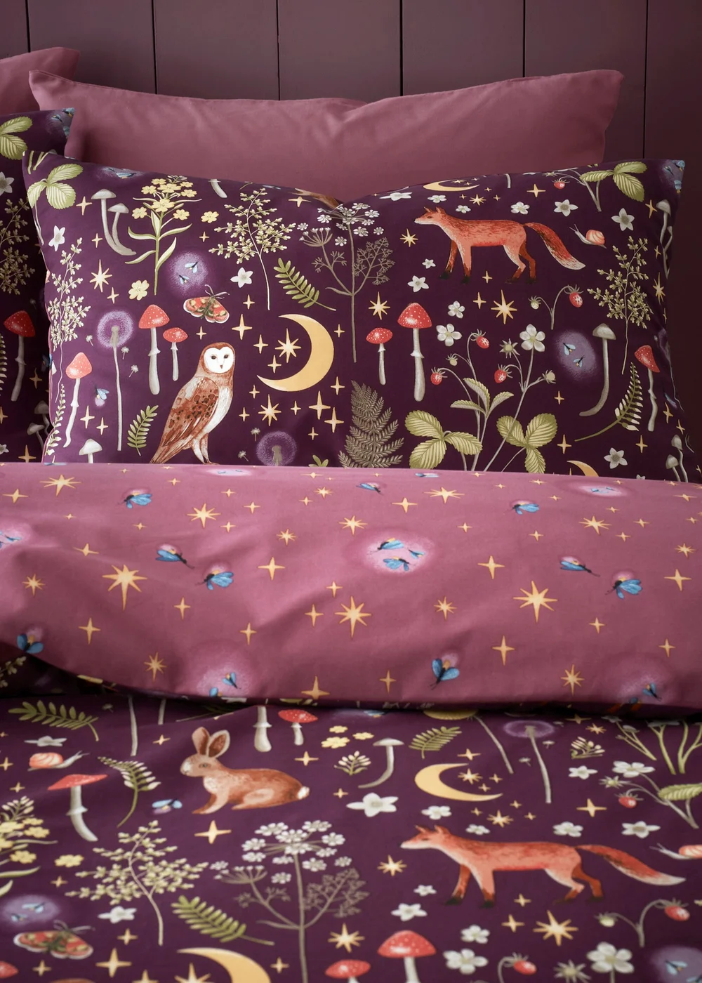 Catherine Lansfield Enchanted Twilight Animals Reversible Duvet Cover Set Plum - Single Image 3