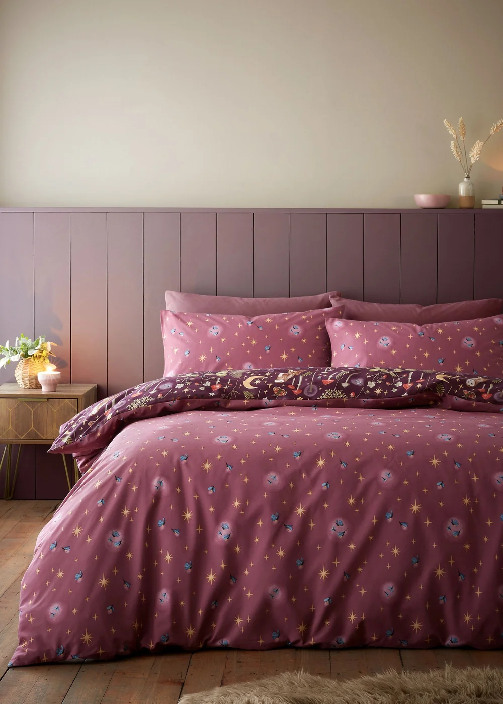 Catherine Lansfield Enchanted Twilight Animals Reversible Duvet Cover Set Plum - Single Image 2