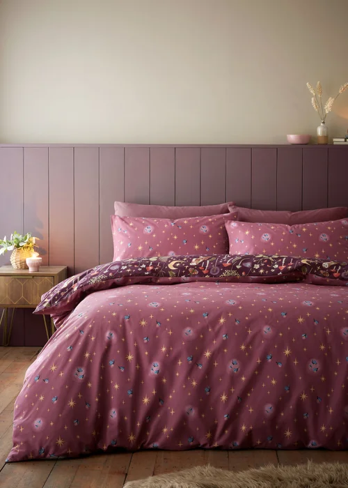 Catherine Lansfield Enchanted Twilight Animals Reversible Duvet Cover Set Plum - Single Image 2